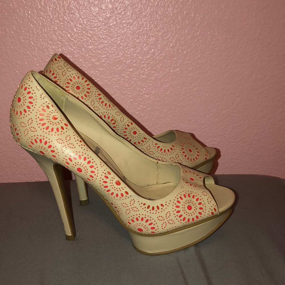 Coral and nude stilettos